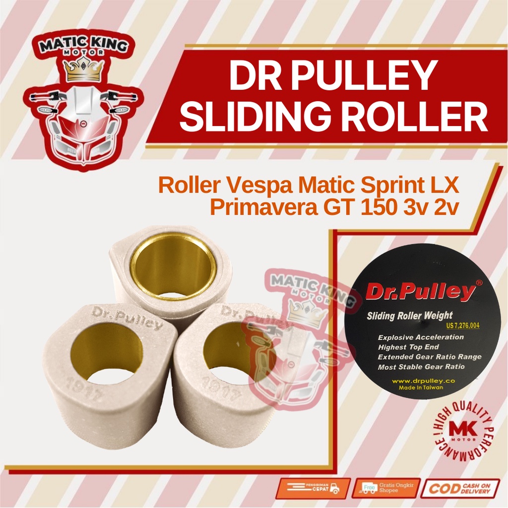 Sliding Roller Vespa Sprint LX Primavera Iget 2v 3v 150 cc DR PULLEY 1917 3 butir