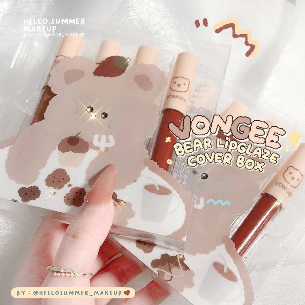 [ORI THAILAND]  Vongee Strawberry Cover Bear Matte Lipglaze / Matte Lipstick Set