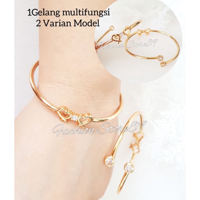 Gelang Bangle Double Love Permata Flexibel 2 Sisi Multifungsi perhiasan lapis emas 18k Impor Yaxiya Xuping Gelang Bangle Free size bahan Elastis