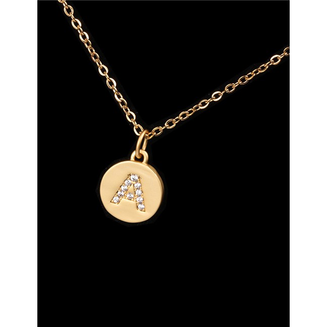 LRC Kalung Fashion Golden  Micro-set Zircon Matte English Letter Necklace M-Z