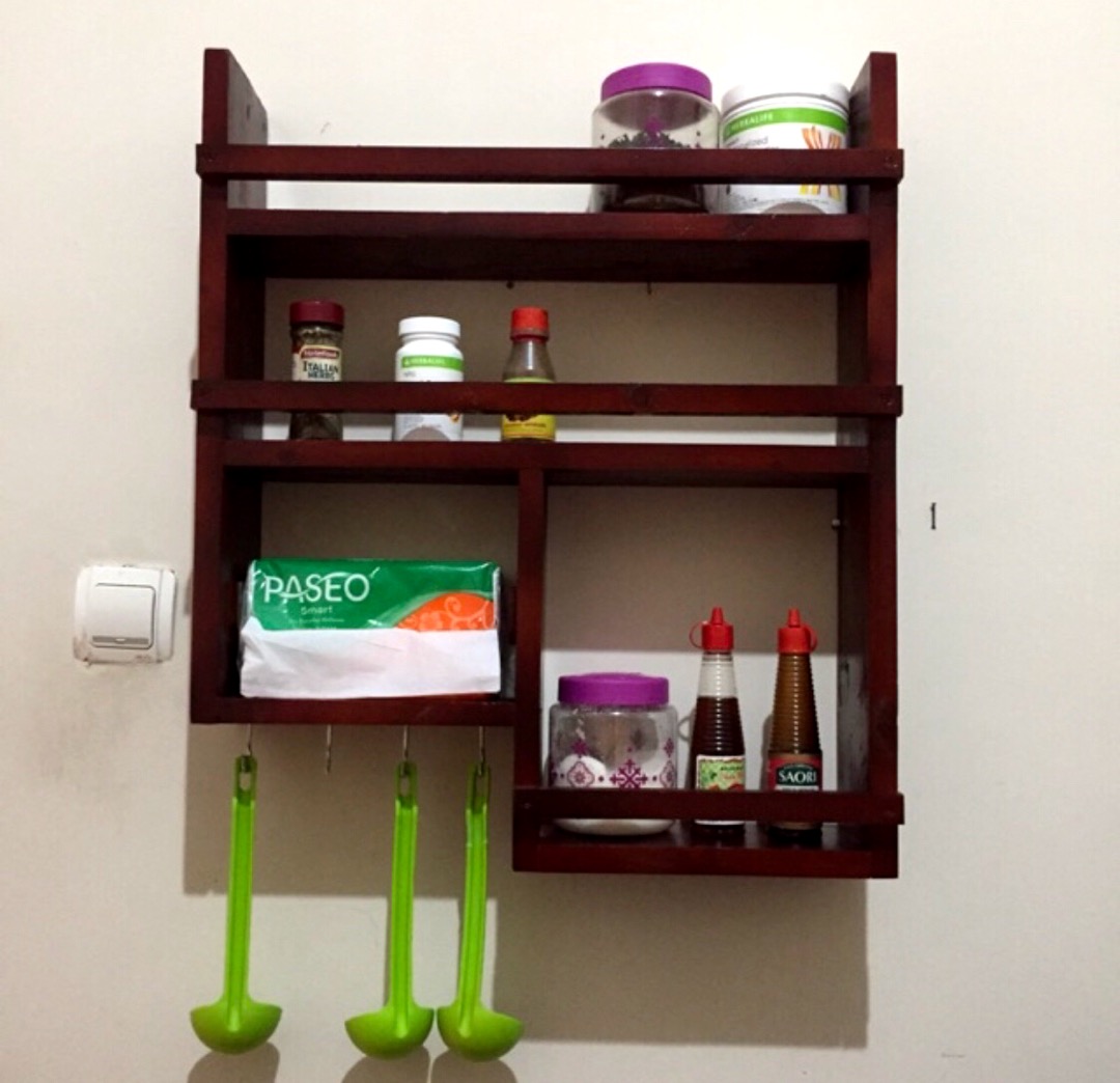 Rak Bumbu Dapur Susun Kayu Ukuran 50x60x9