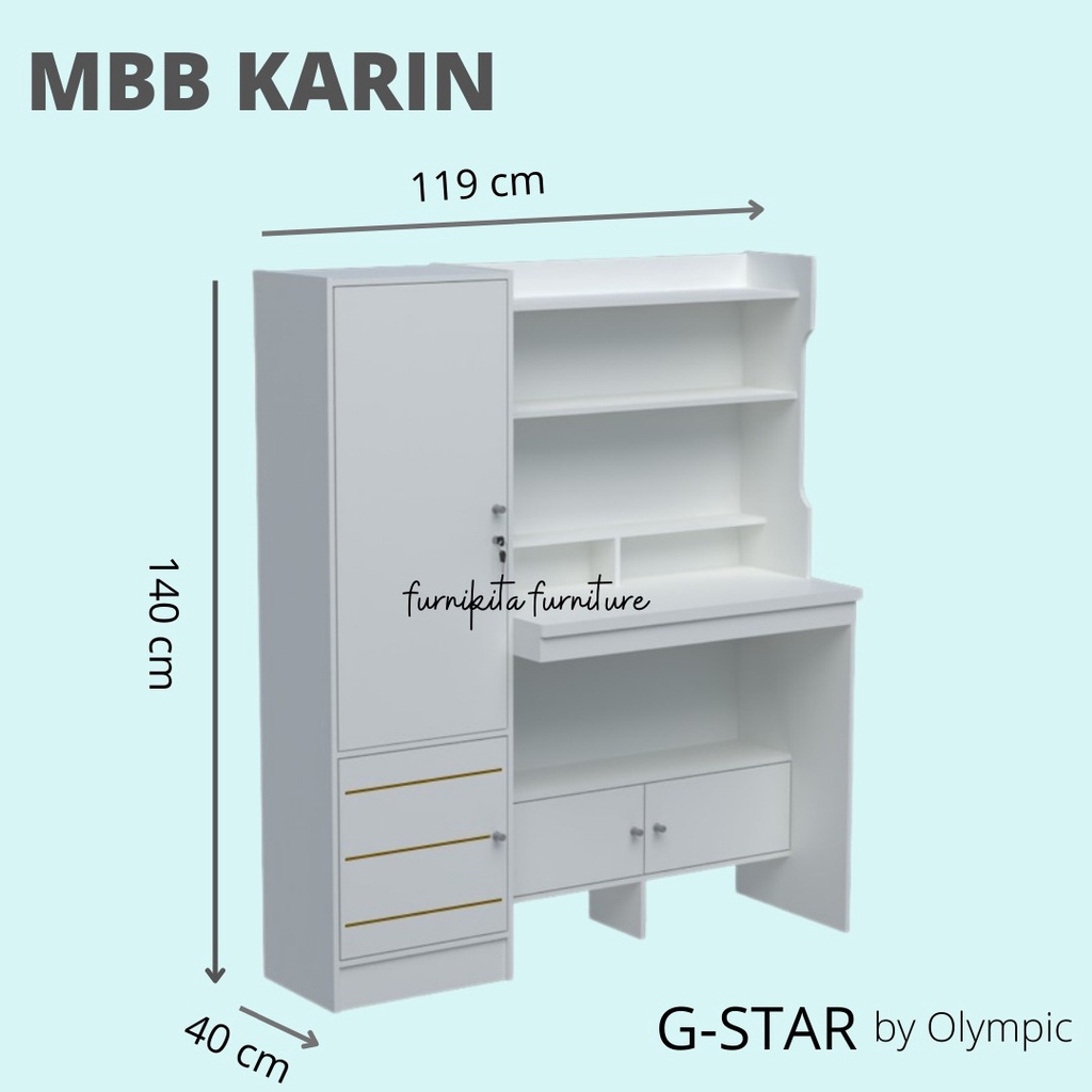 MEJA BELAJAR LEMARI BUKU OLYMPIC MBB KARIN - PUTIH MODERN MINIMALIS