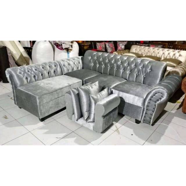 Sofa L beludru / sofa L kancing / sofa L/ sofa L putus/ sofa L putus kancing