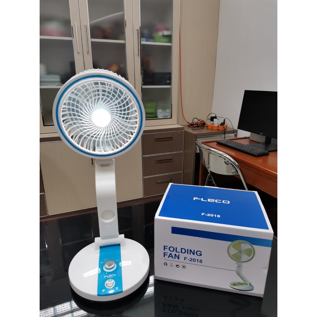 Kipas Angin FLECO-2018 LED PORTABLE 2in1 Fan Lipat Lampu Meja DISCON