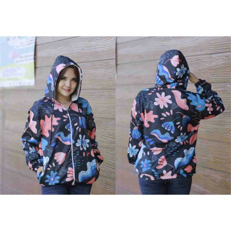 Jaket Sepeda Wanita Jaket Motif Printing/Jaket Goews-bunga hitam