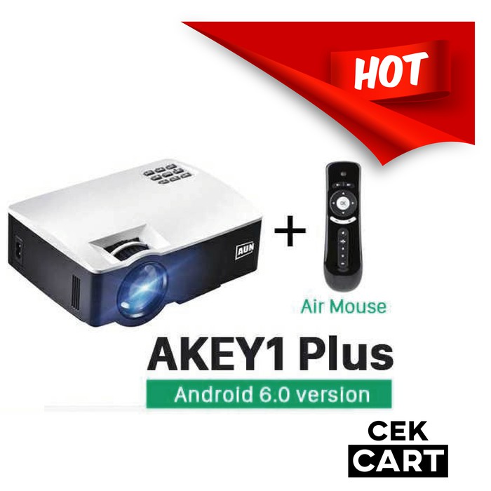 AUN AKEY1 Plus WiFi Proyektor 1080P 1800 Lumen Android with Air Mouse