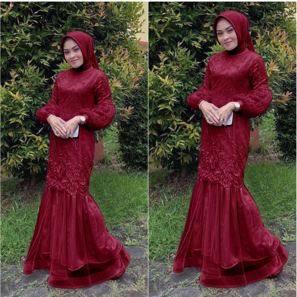 Baju Gamis Brukat Duyung Elegan Mewah Cantik Modis Trandy Model Terbaru 2022 Dress Gaun Amber Cantik