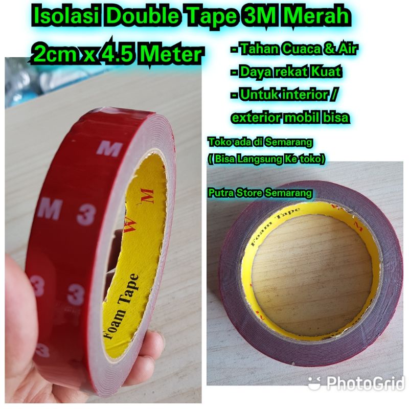 

Isolasi 3M 2cm x 4,5 Meter Merah Isolasi tri em Double tape 3M