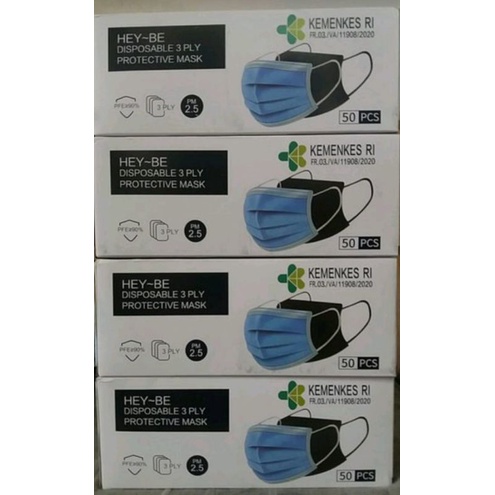 Masker hitam mask Disposable 3Ply Earloop Isi 50pcs standar medis