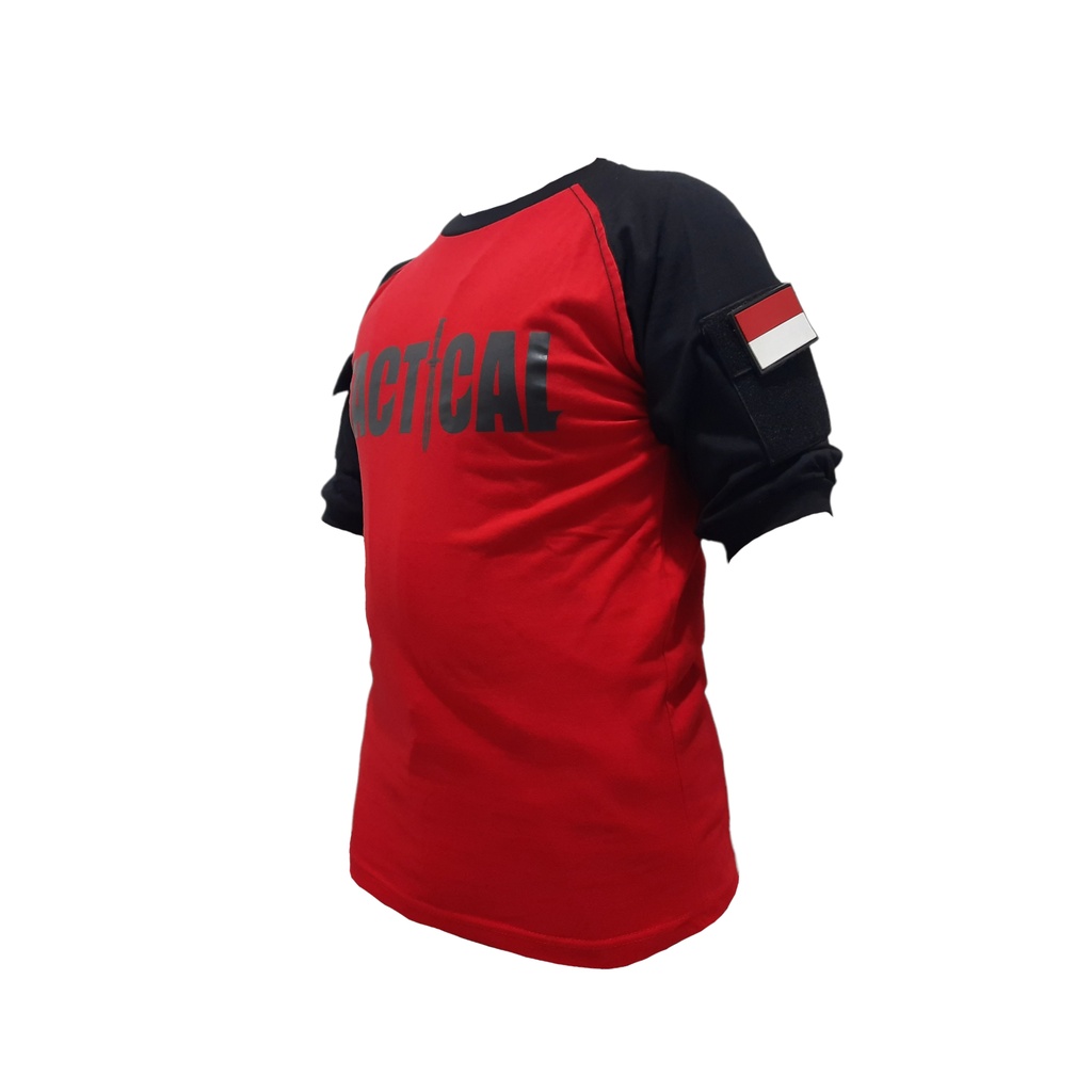 Kaos pendek tactical/blackhawk dewasa merah kombinasi katun combed 20s