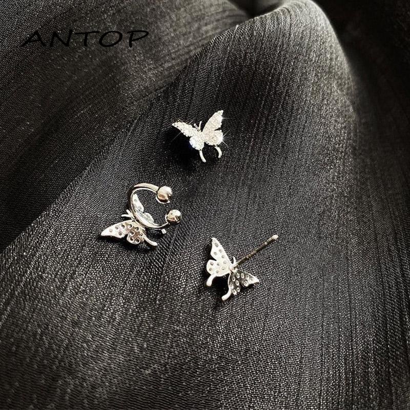 Anting Klip Tanpa Tindik Desain Kupu-Kupu Kecil Hias Berlian Imitasi Untuk Wanita