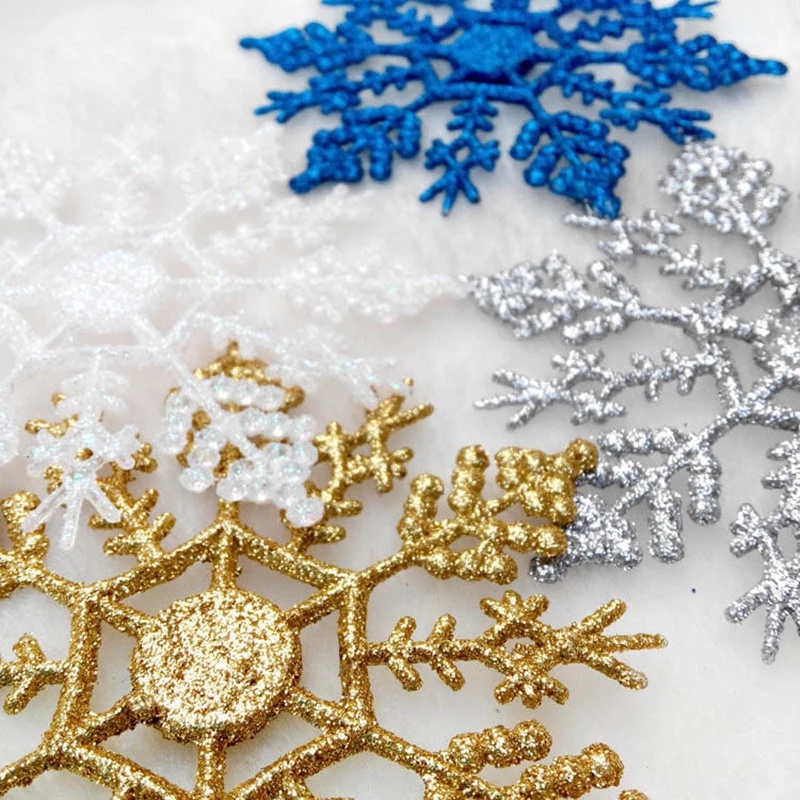 12pcs Ornamen Desain Snowflake Warna Putih Bahan Plastik Untuk Natal