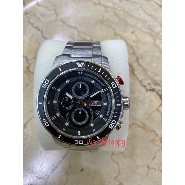 WatchHappy Chronoforce 5331 5331G Men Sport Watch Black Dial Chrono Silver Stainless Steel Original