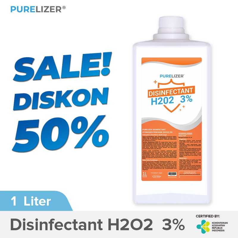 PURELIZER® Disinfectant H2O2 3% 1 Liter Disinfektan Food Grade 1L Desinfektan Hidrogen Peroksida