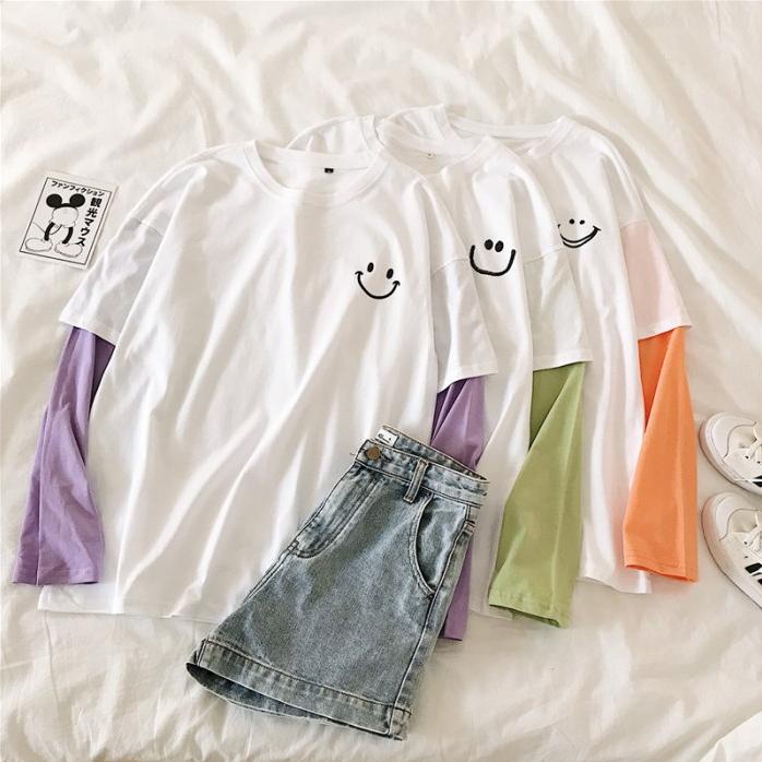 Kaos Cewek Wanita Tangan Panjang Big Size Smile Bordir HotR28C