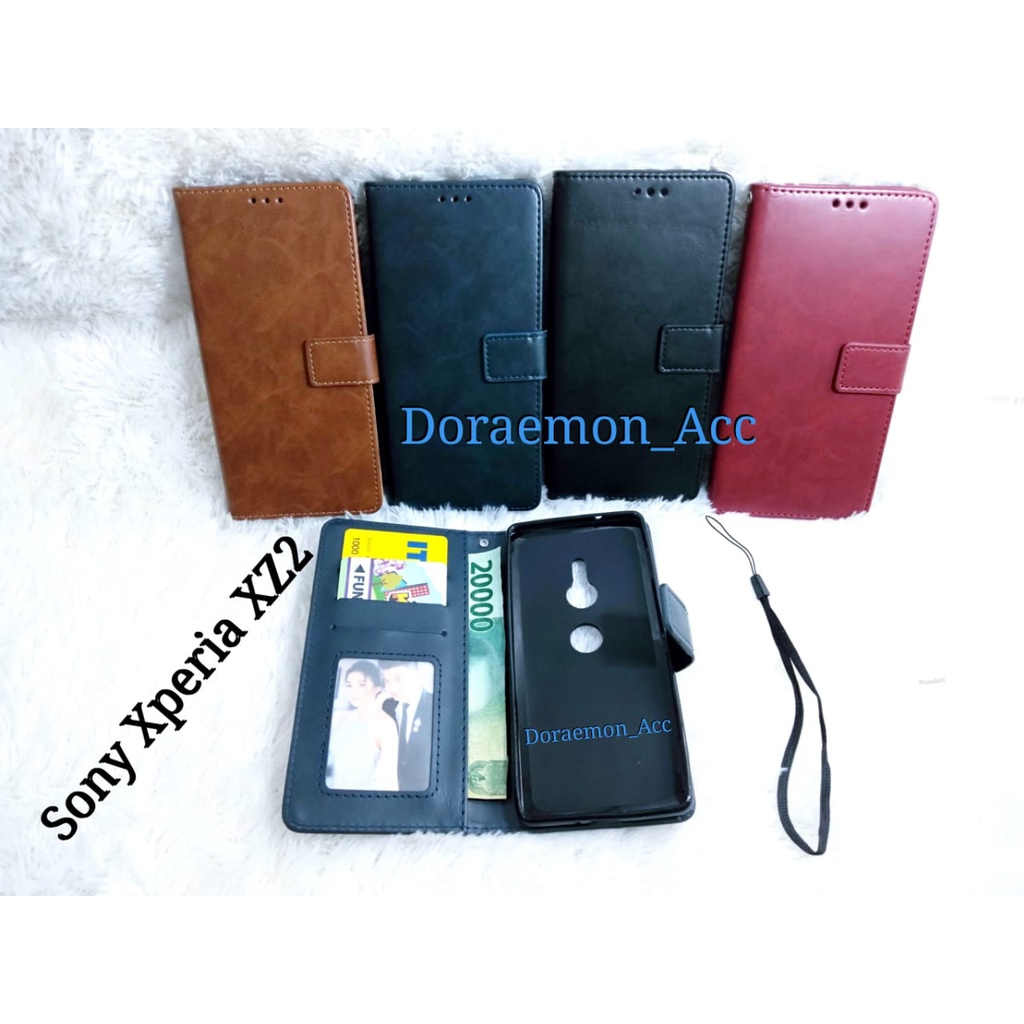 Leather Case Kulit Flip Cover Xperia Sony XZ2 SOV37 / XZ2 Docomo / XZ2 AU Wallet Casing - Sarung Dom