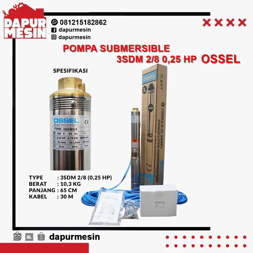 POMPA SUBMERSIBLE POMPA CELUP 3SDM 2/8 0,25 HP OSSEL