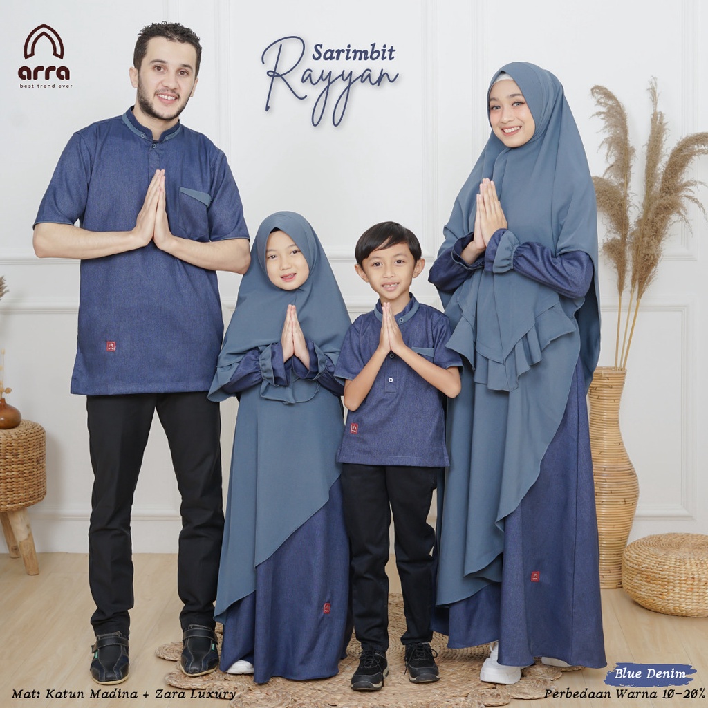 Arra Sarimbit Keluarga Gamis Ayah Ibu Anak Series Rayyan Warna Navy Blue Denim Original Premium Baju Pasangan Couple Busana Muslim Terbaru 2022