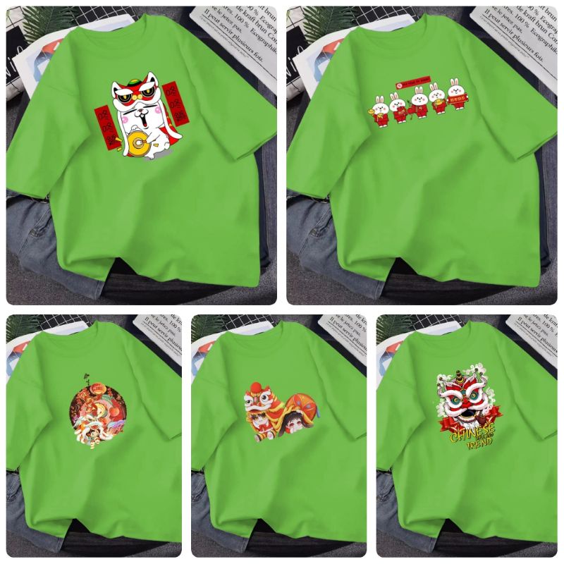 KAOS CEWEK JUMBO ATASAN HIJAU T-SHIRT IMLEK 2023 KELINCI GONG XI FA CAI