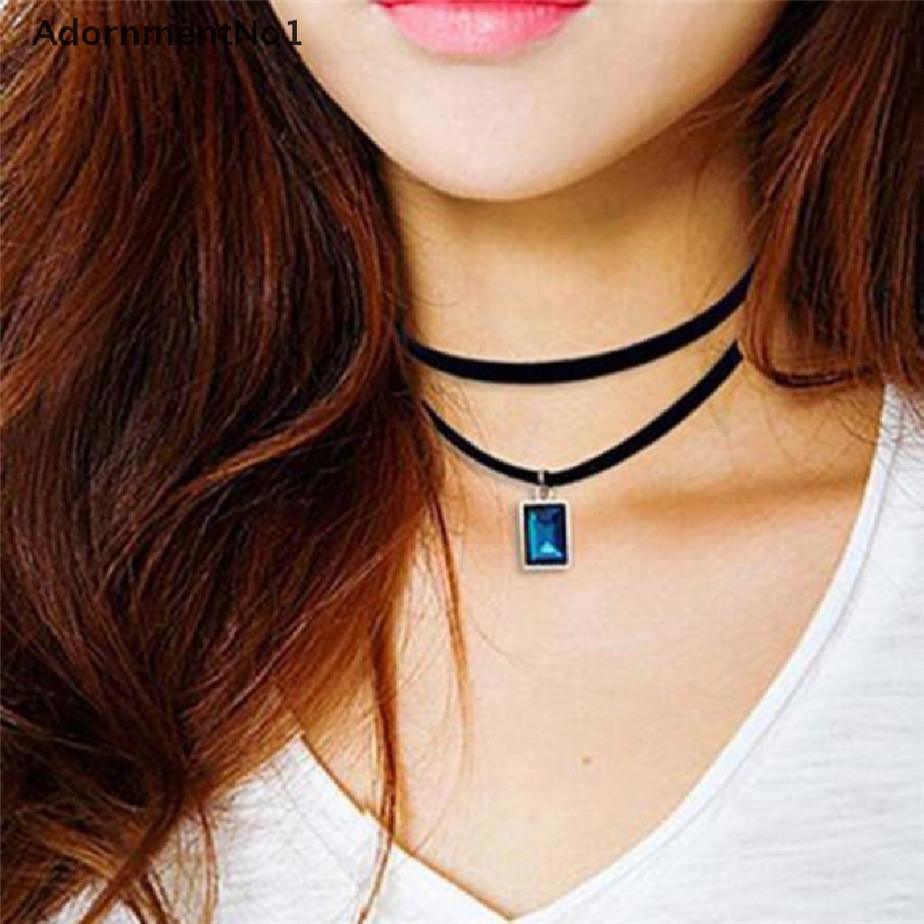 (AdornmentNo1) Kalung Choker Lace Hitam Gaya Gothic Retro Aksen Kristal Untuk Perhiasan Wanita