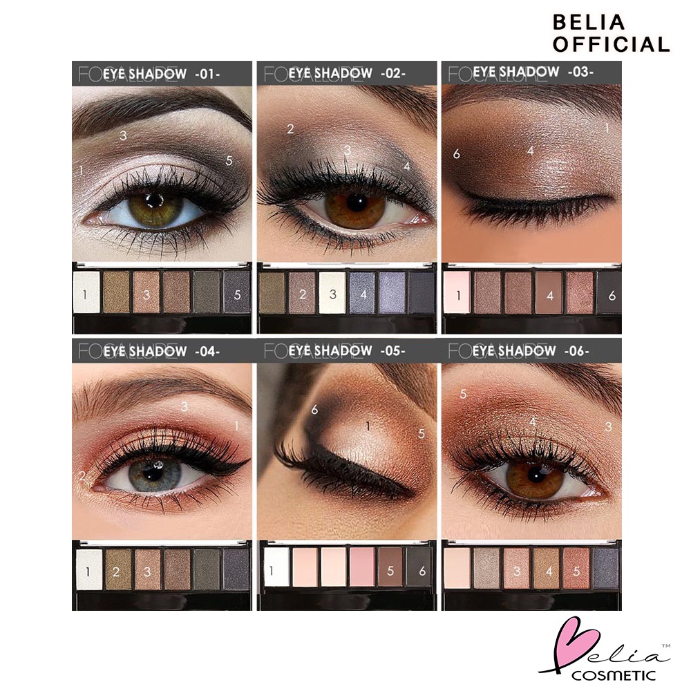 ❤ BELIA ❤ FOCALLURE Smokey 6 Colors Eyeshadow Palette FA06 | Eyeshadow | Riasan Mata (✔BPOM)