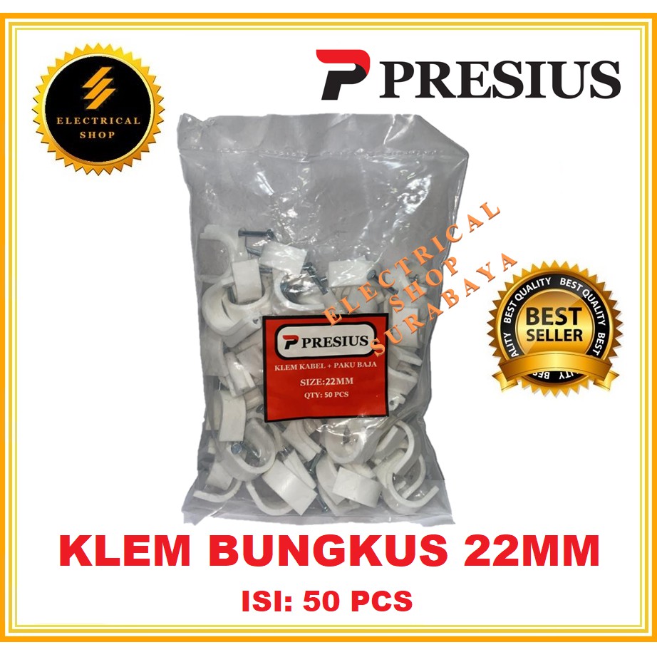 PRESIUS KLEM KABEL PAKU BAJA BETON NO 22 MM (HARGA GROSIR) ISI 50 PCS ASLI ORIGINAL 22MM