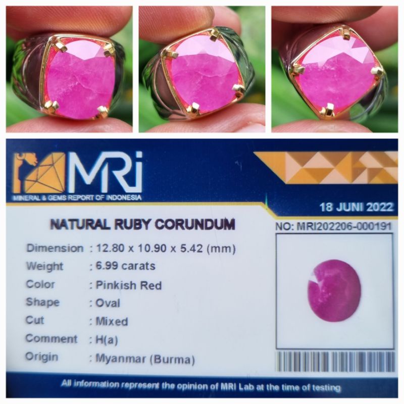 Natural Pinkish Red Ruby Burma Myanmar Memo 6.99 crt
