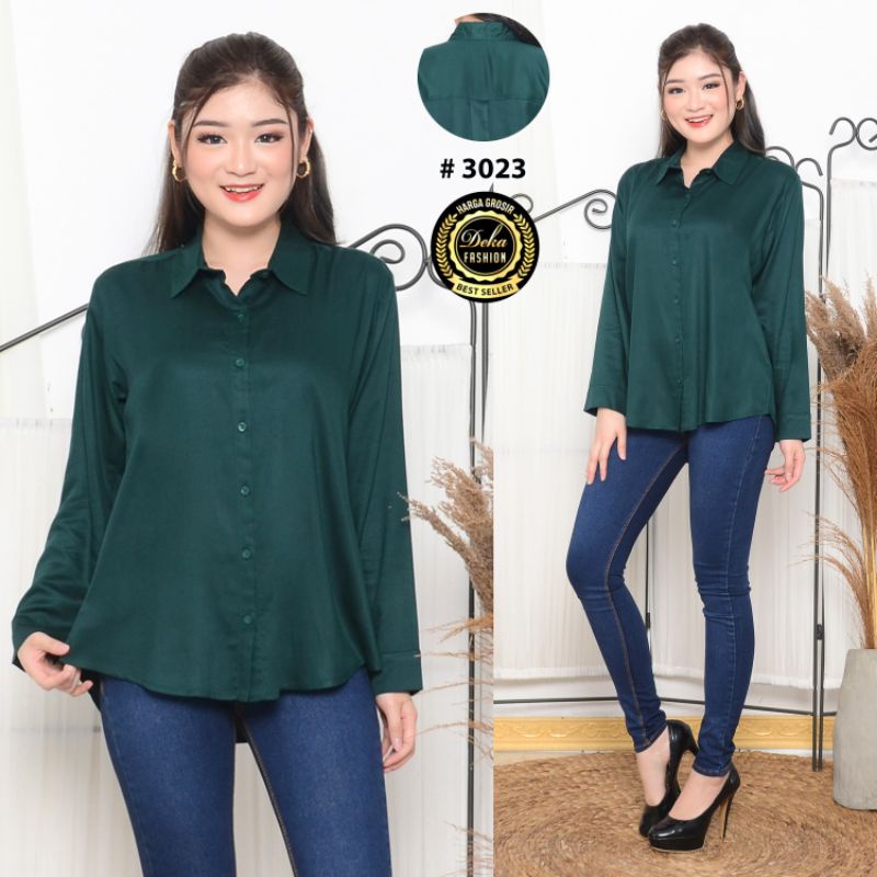 KEMEJA WANITA KATUN RAYON TWILL 30s - 3023-Hijau botol M