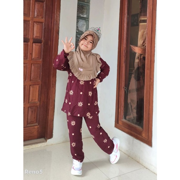 SETELAN RAYON ANAK  MOTIF ABSTRAK KOMBI/SETELAN USIA 4 sampai 11TH / SETELAN ANAK PEREMPUAN.-Ribut maron