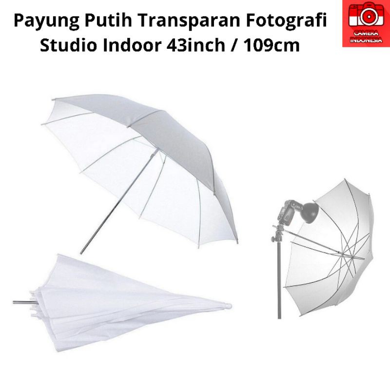 Payung Putih Transparan Fotografi Studio Indoor Flash-Lampu Studio-Ac Slave ukuran 43inch 109cm