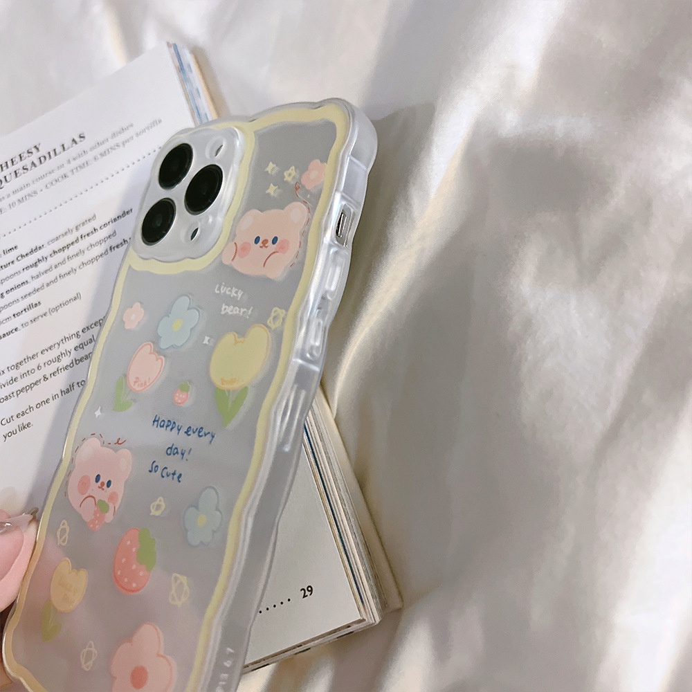 Case Pelindung Transparan Motif Kartun Beruang Strawberry Untuk Iphone 11 8 7 Plus SE2 XS XR 12 13 Mini PRO MAX