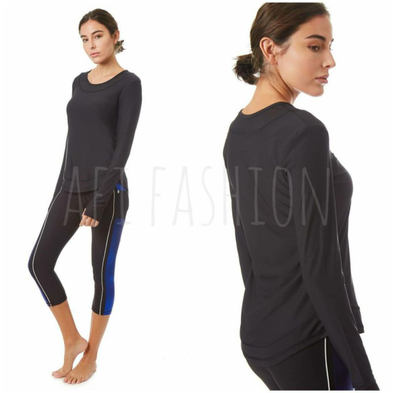 Longslevee Atasan baju senam Gottex Original Black ada lubang jari