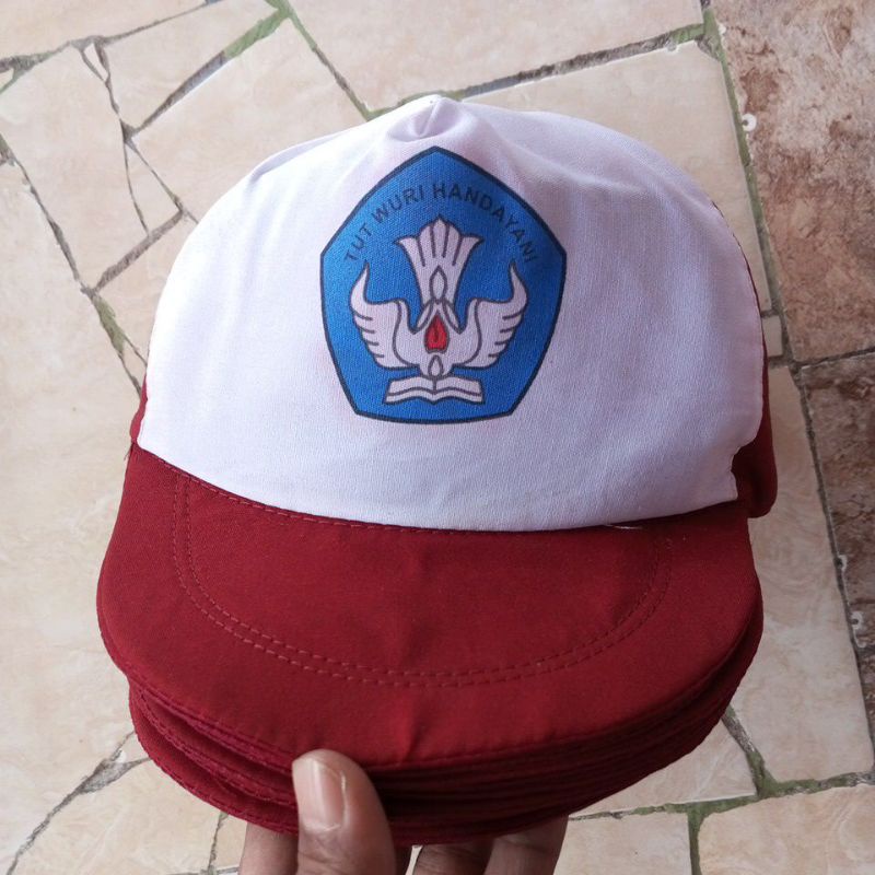 Topi SD sablon biru bijian