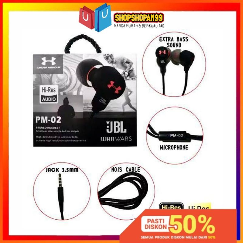 Headset Earphone JBL PM-02 Stereo -Handsfree Hf JBL PM-02 Stereo Bass - S99