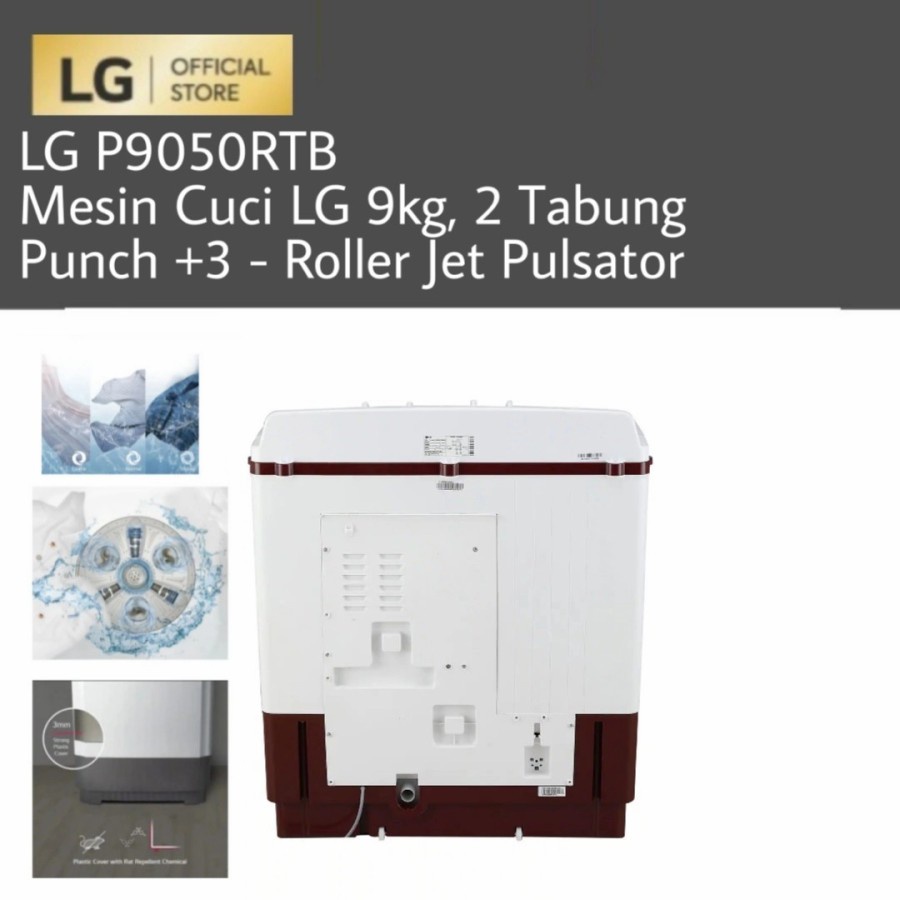 LG P9050RTB / P9050R / P9050 Mesin Cuci LG 9kg, 2 Tabung Punch +3 - Roller Jet Pulsator