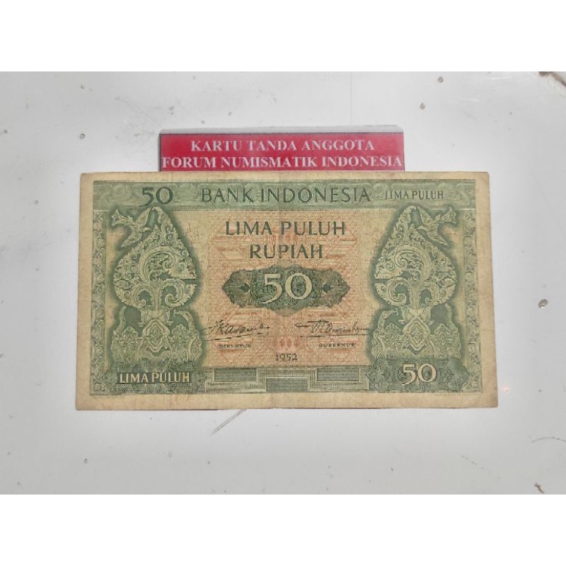 uang kuno 50 rupiah tahun 1952 seri budaya VF