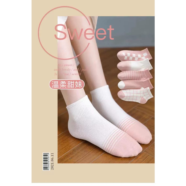 ♫ Megata ♫  A191 Kaos Kaki Wanita Motif Pinky Kotak Kaoskaki Fashion Korea Women Sock Import