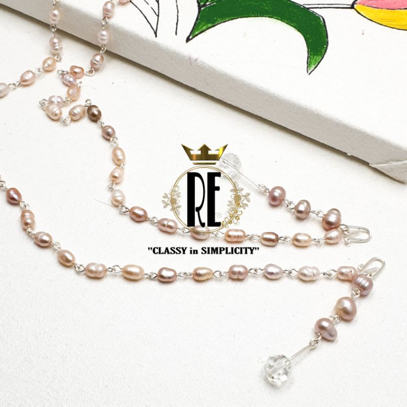 Kalung masker rantai mutiara asli / kalung masker artistic / strap masker ethnic unic / strap mask m