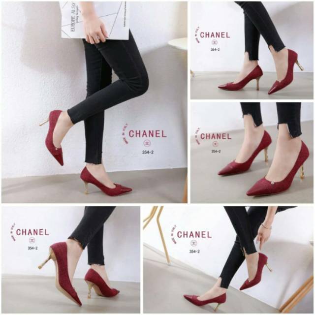 SEPATU WANITA-HIGHHEELS-CHANEL KITTEN HEELS SHOES 354-2