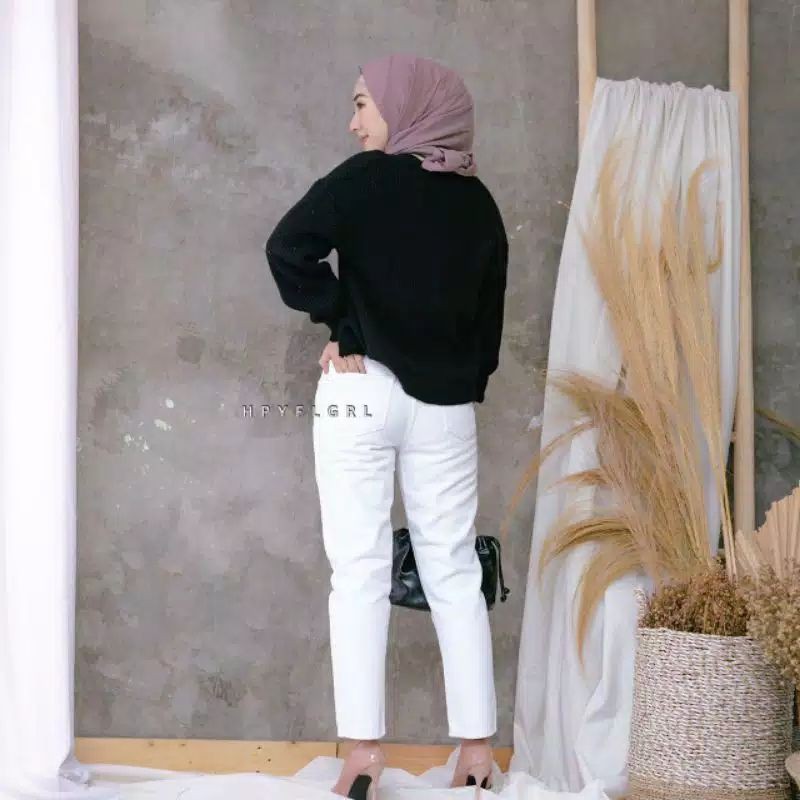 Celana wanita baggy jeans boyfriend saku skinny kekinian wash / baggy jins cewek murah / baggy jeans