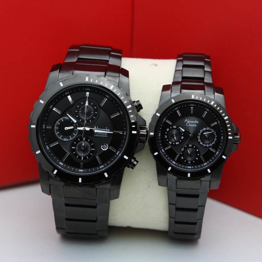 JAM TANGAN COUPLE ALEXANDRE CHRISTIE AC 6141 AC6141 FULL BLACK ORIGINAL