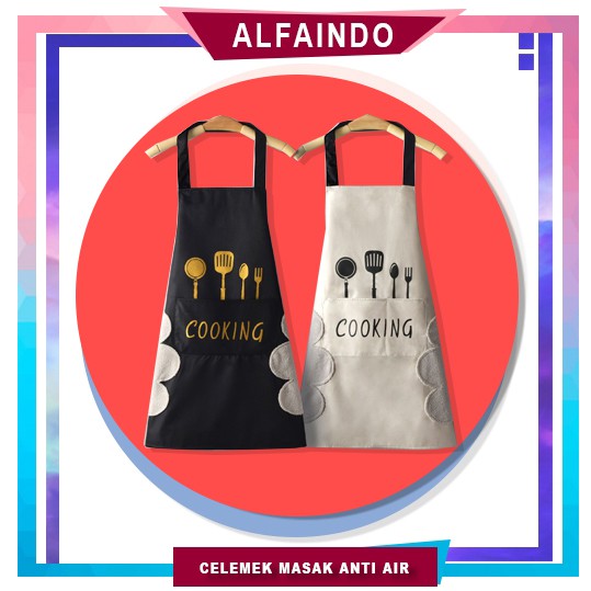 Alfaindo Celemek Masak Kain Plastik Apron Barista Waterproof Dapur Motif CM009