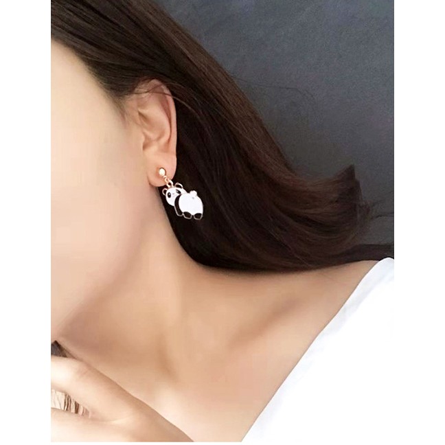 LRC Anting Tusuk Fashion White+balck Panda Shape Decorated Earrings F12734