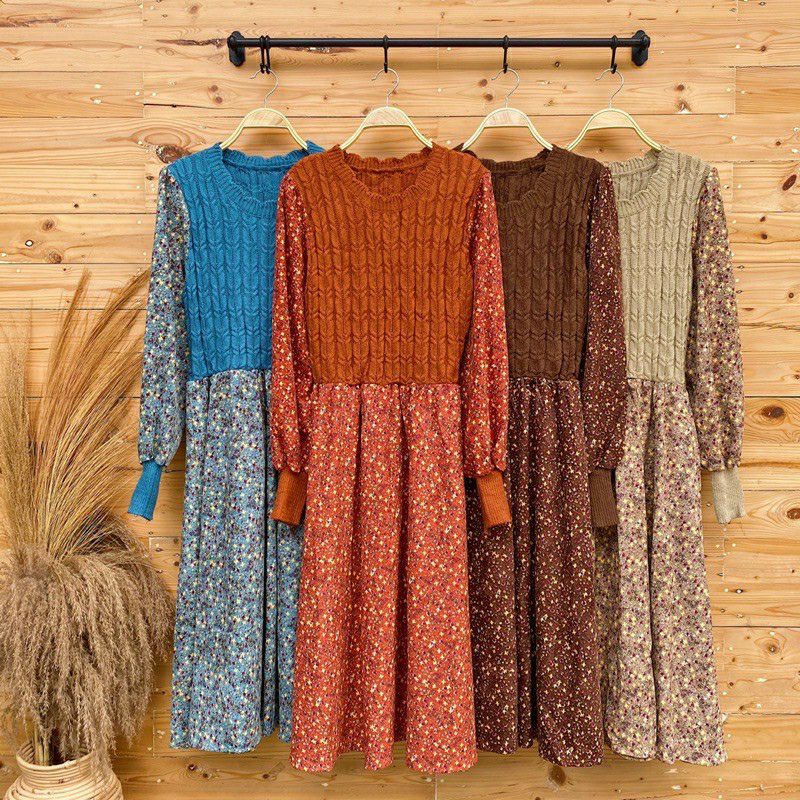 DRESS RAJUT MIX CODORAY  VINTAGE IMPORT / GAMIS BUNGA KECIL