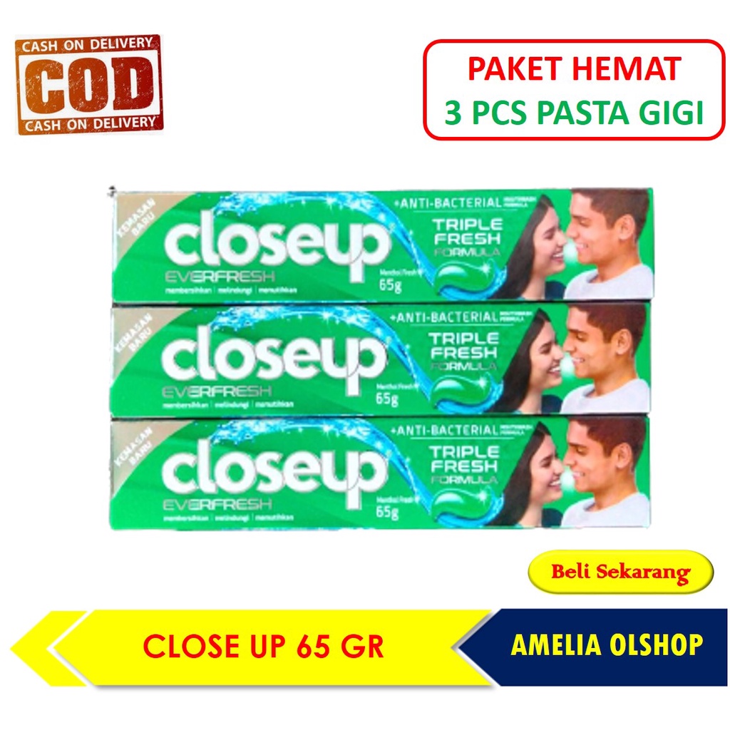 Paket Hemat - 3 Pcs Pasta Gigi Odol Closeup Close Up 75 Gr Ever Fresh