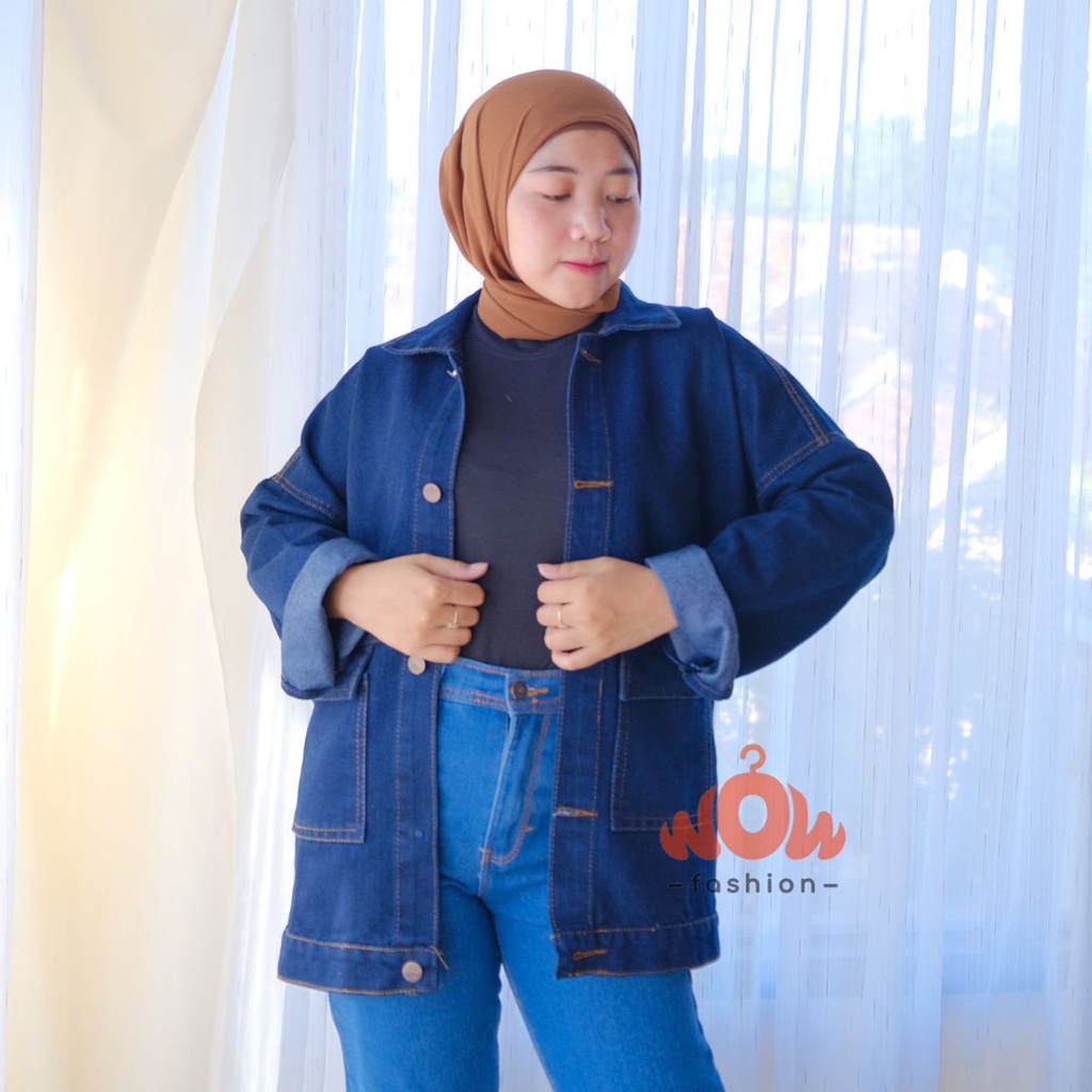 WOW - FLO NAMIRA JAKET JEANS OVERSIZE JUMBO WANITA-NAVY
