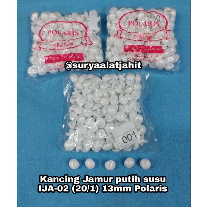 Kancing Jamur 20/1/1.2cm (IJA-02) khusus putih susu =rp.9.500/144pcs