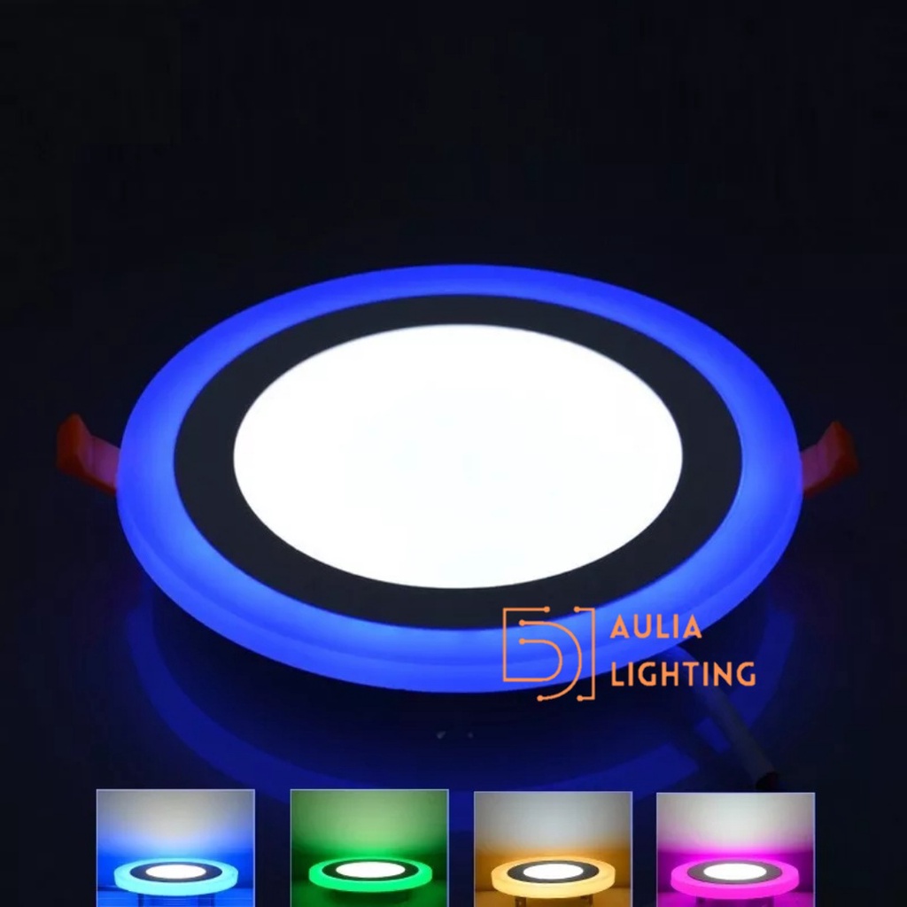 Lampu Downlight LED 2 Warna Putih Biru Kuning 3 Step 6w + 3w Panel IB inbow Bulat Kotak 6 Watt +  3 Watt Bulat 9W Hias Plafon tanam kamar tidur 5 inch