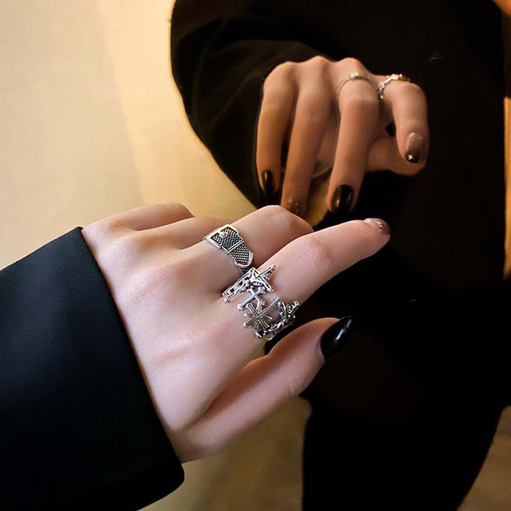 Agustina Wanita Cincin Geometris Hadiah Pesta Untuk Gadis Punk Cinta Dan Penebusan Salib Yesus Hip Hop Korea Jari Rings