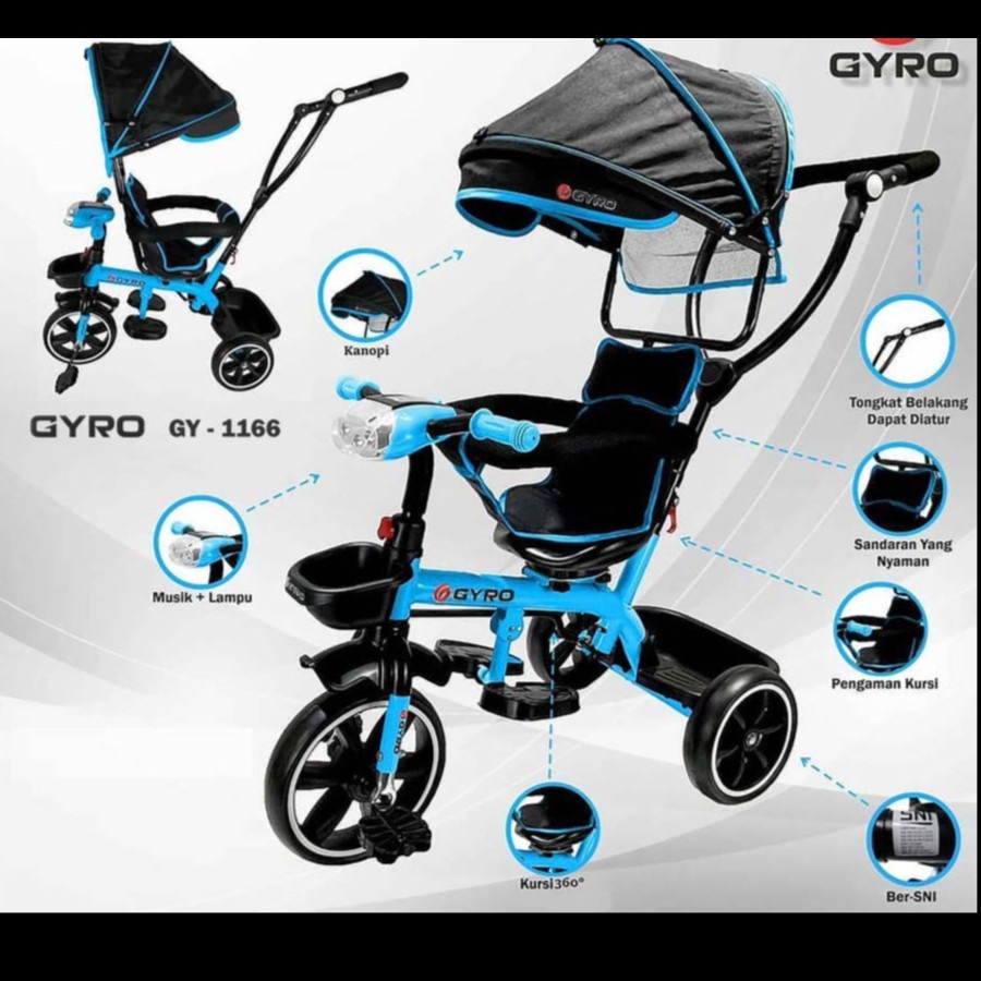 Sepeda Roda Tiga Anak Stroler GYRO 1166 - Tricycle Bike Kids Keren (GOSEND/GRAB)